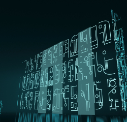 Astronauts explore monument with the word AI written on it