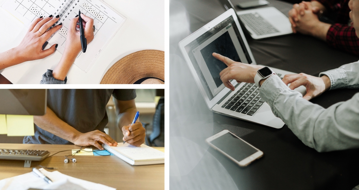 Planning work: writing in notepads and gesturing on laptop screen