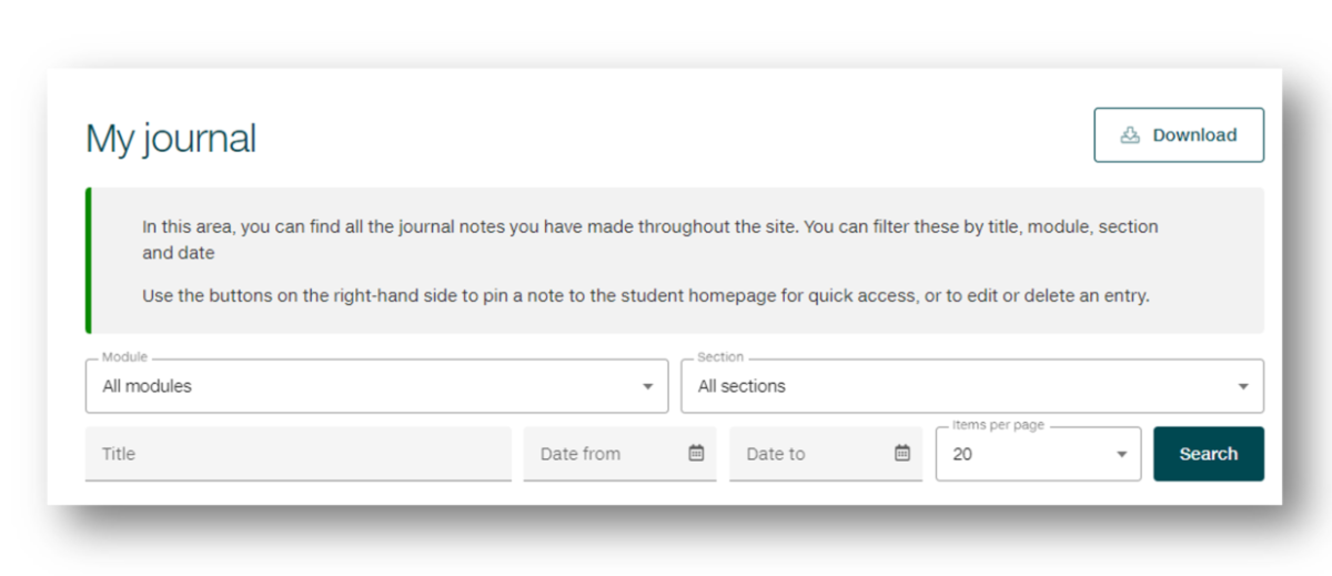 Screenshot of journal article area on Skills for Study.