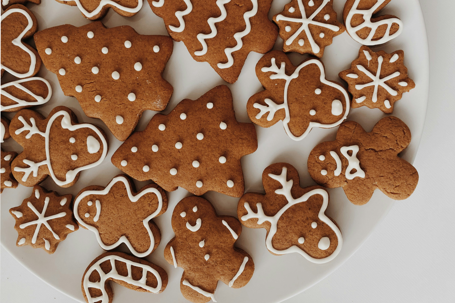 Gingerbread cookies with white icing.