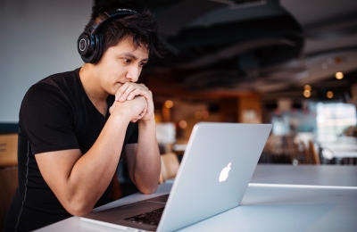 Student with headphones