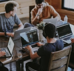 Group of students with laptops